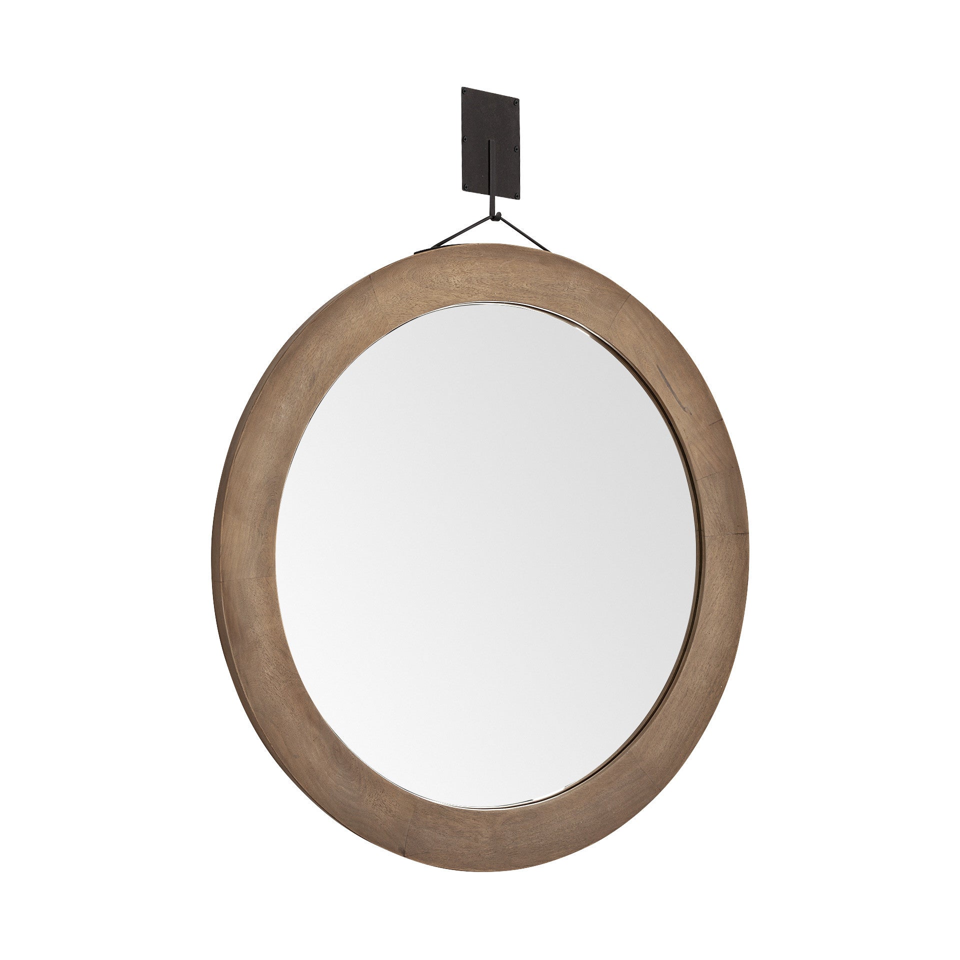 44" Brown Round Wood Framed Rope Hanging Accent Mirror - Bed & Bath