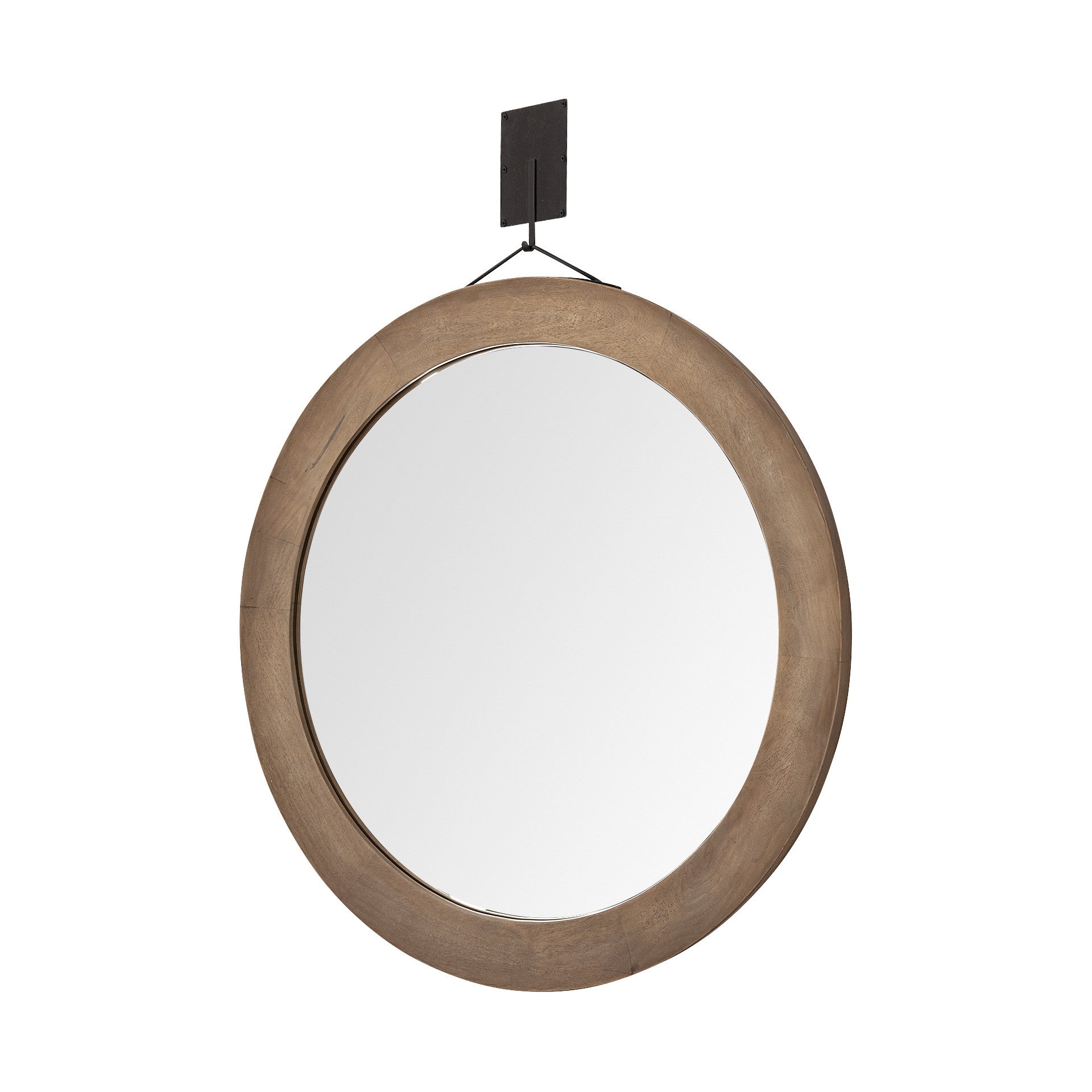 44" Brown Round Wood Framed Rope Hanging Accent Mirror - Bed & Bath