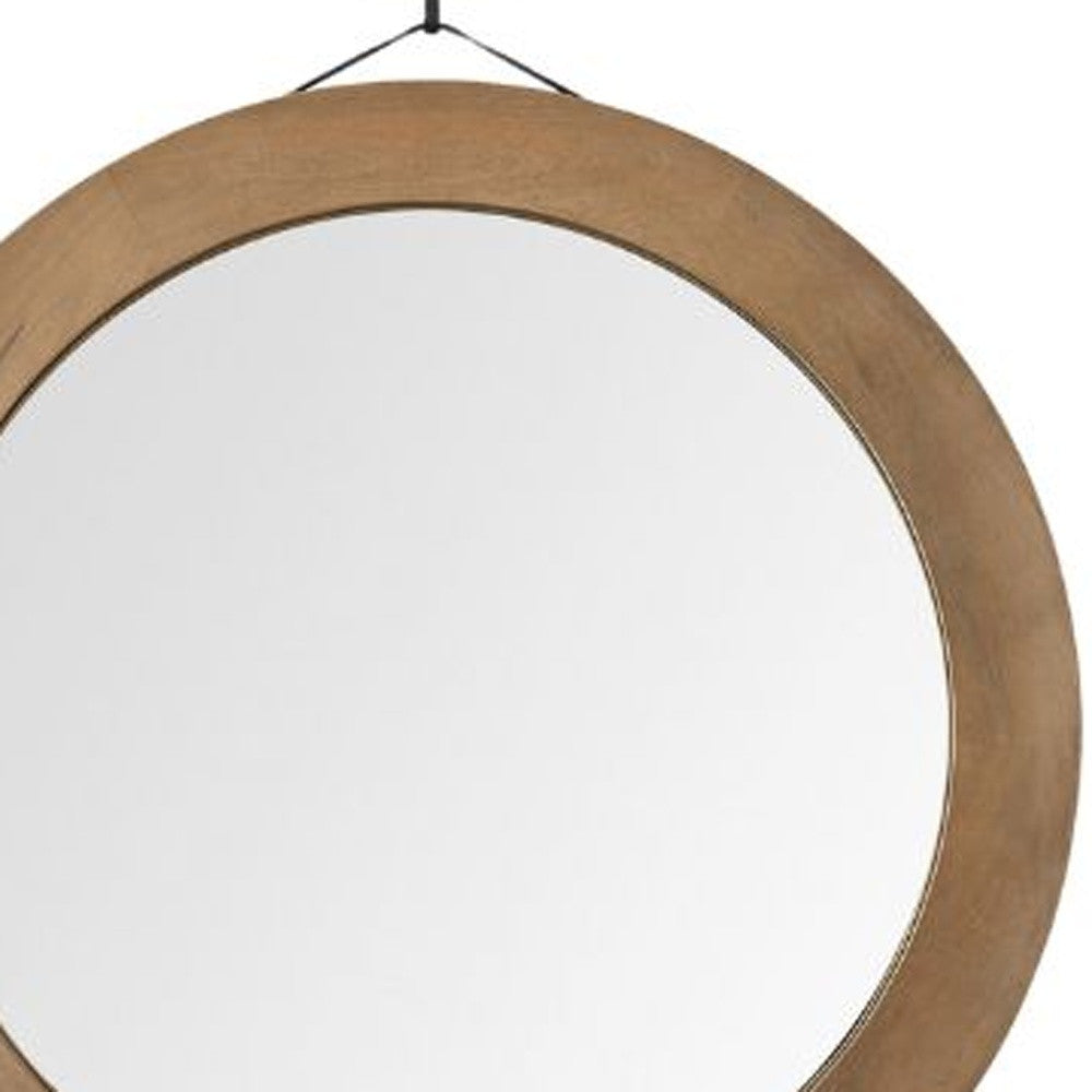 44" Brown Round Wood Framed Rope Hanging Accent Mirror - Bed & Bath