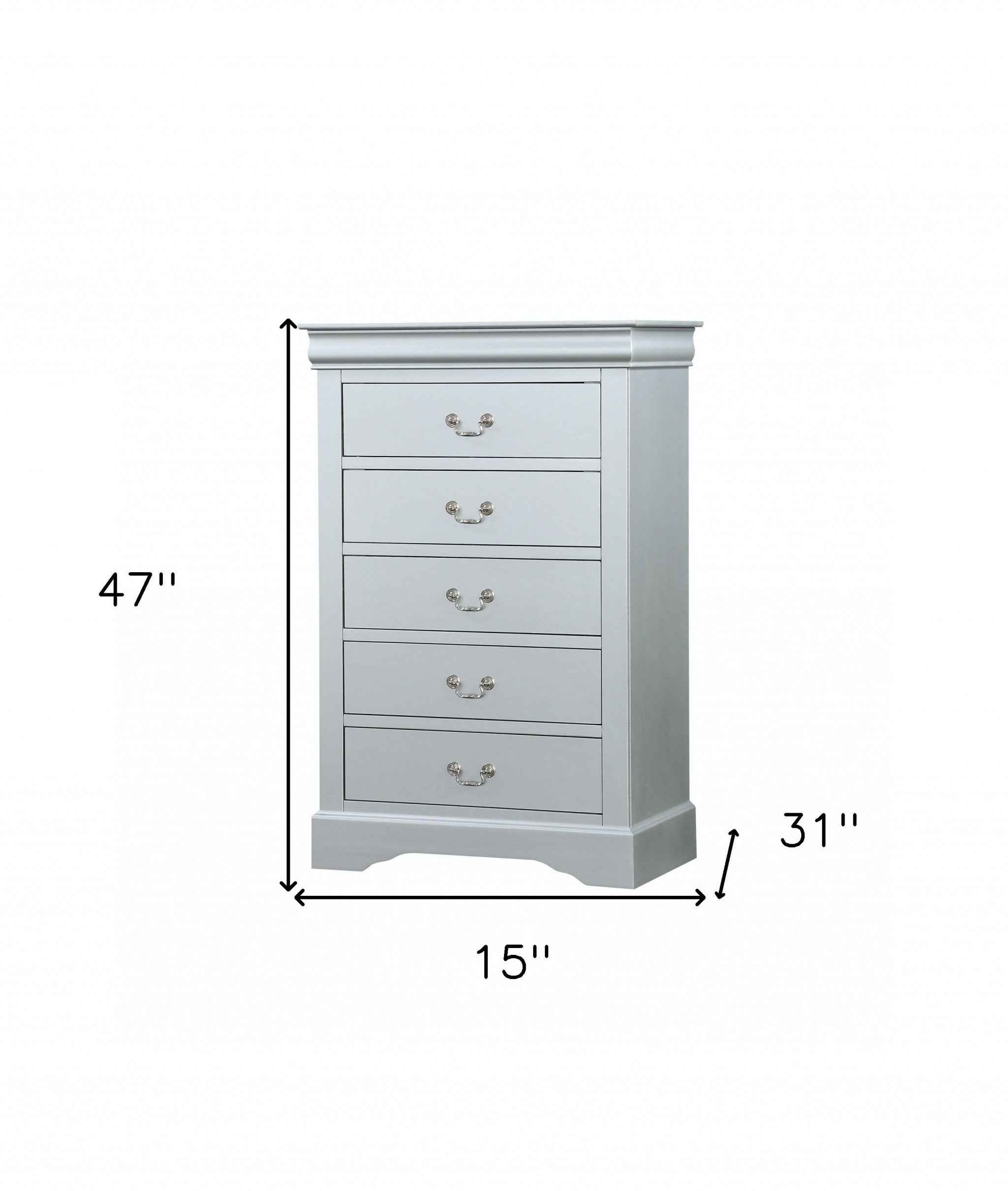 15" White Solid Wood Five Drawer Lingerie Chest