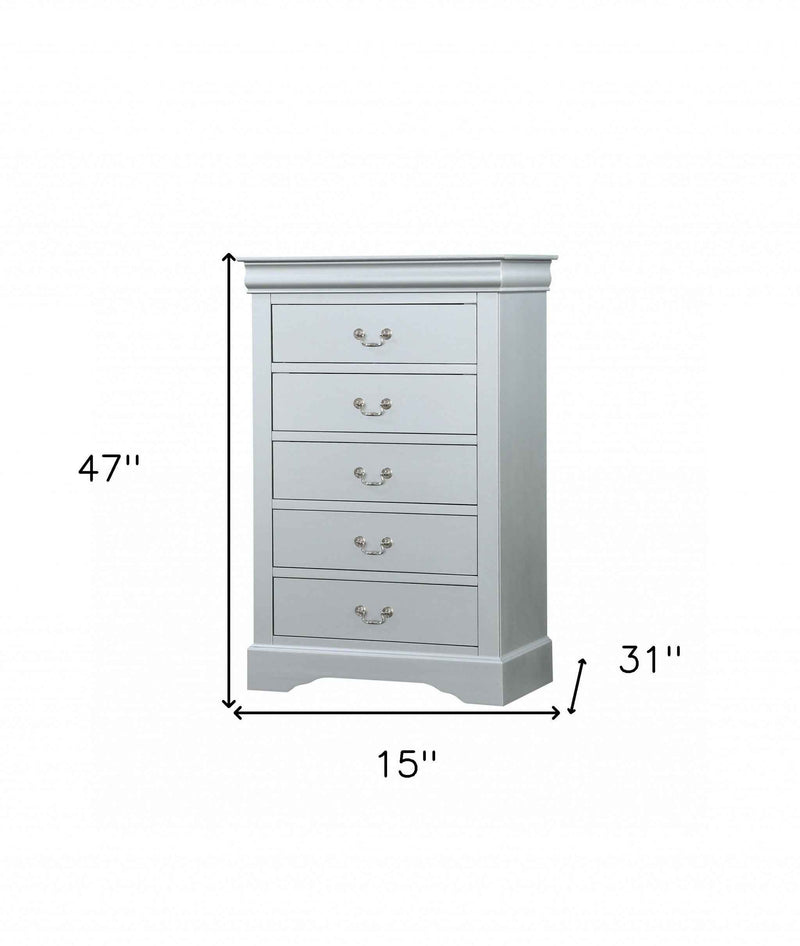 15" White Solid Wood Five Drawer Lingerie Chest