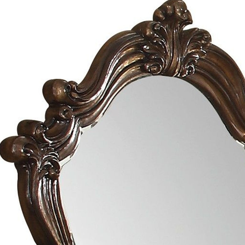 47" Brown Crowned Top Solid Wood Framed Mounted Dresser Mirror - Bed & Bath