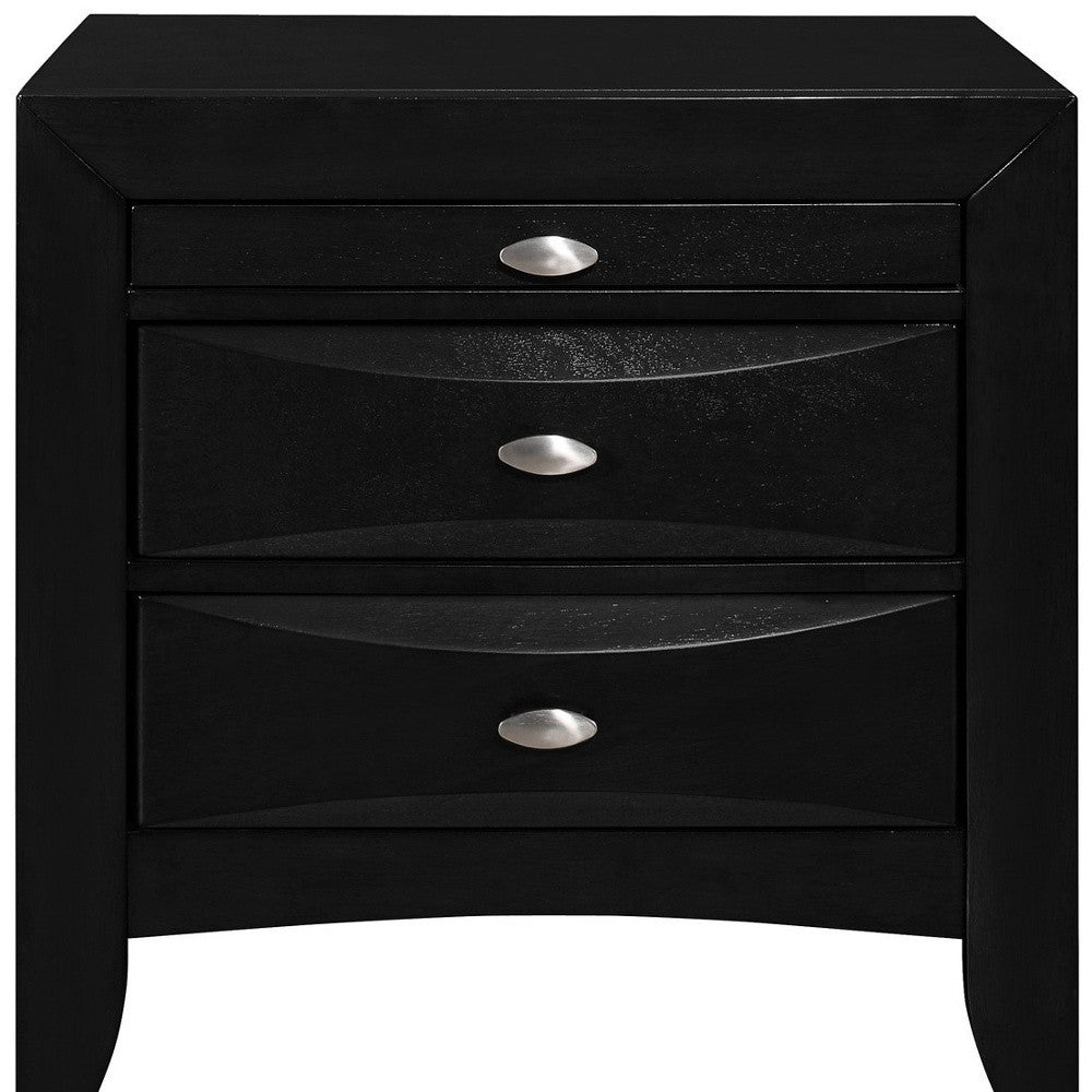 25" Black Wood Three Drawer Nightstand