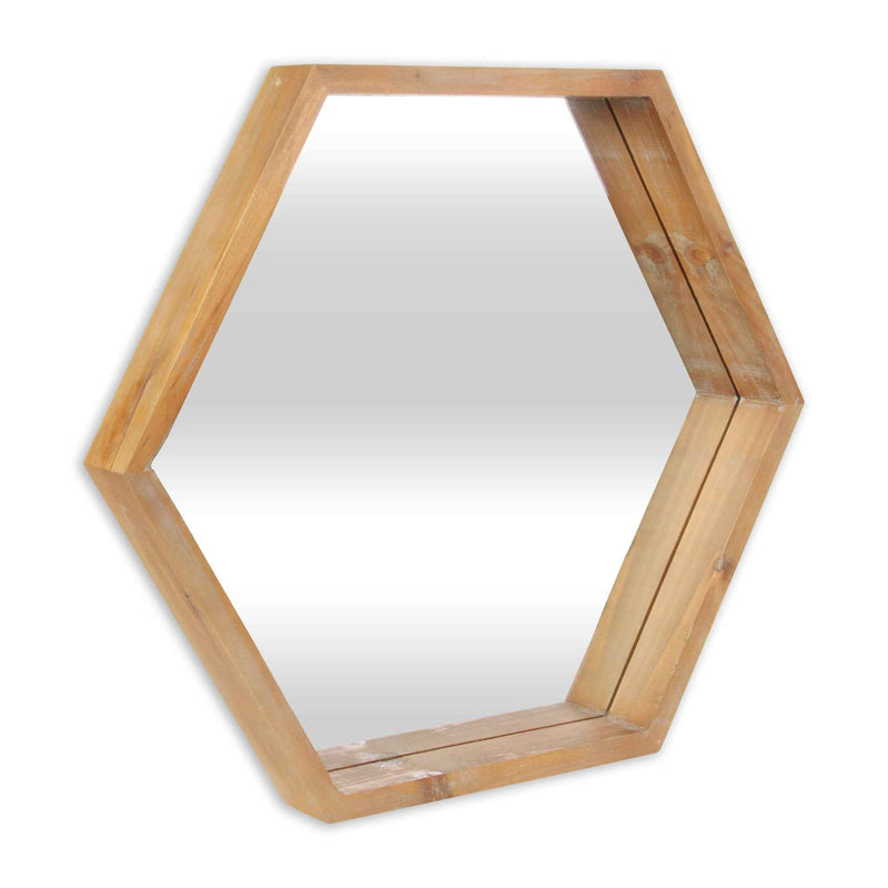 21" Brown Hexagon Wood Framed Accent Mirror