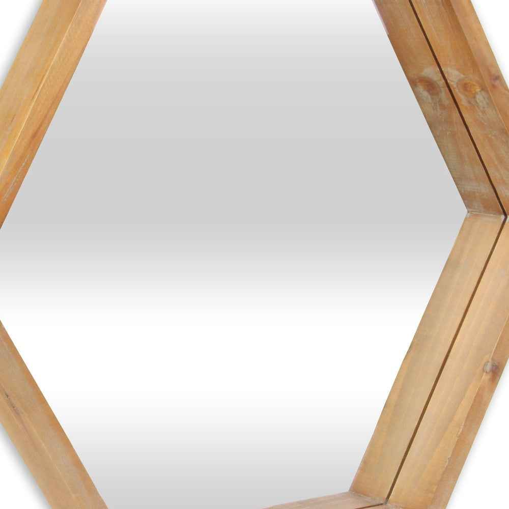 21" Brown Hexagon Wood Framed Accent Mirror