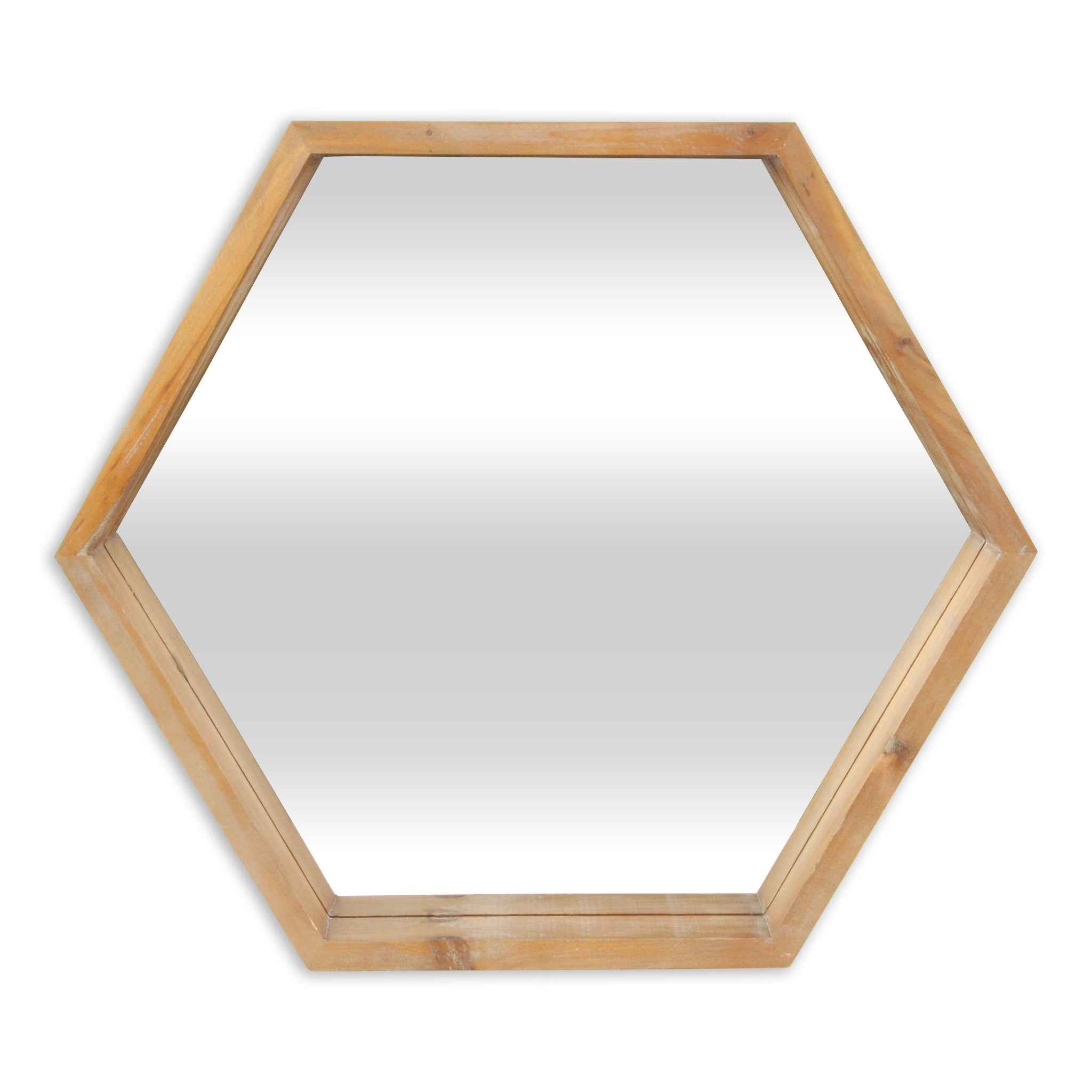 21" Brown Hexagon Wood Framed Accent Mirror