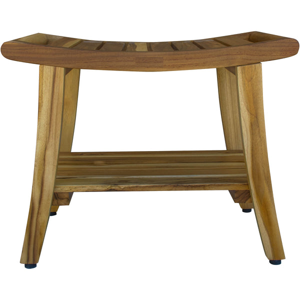 Contemporary Teak Shower Bench With Shelf In Natural Finish - Bed & Bath