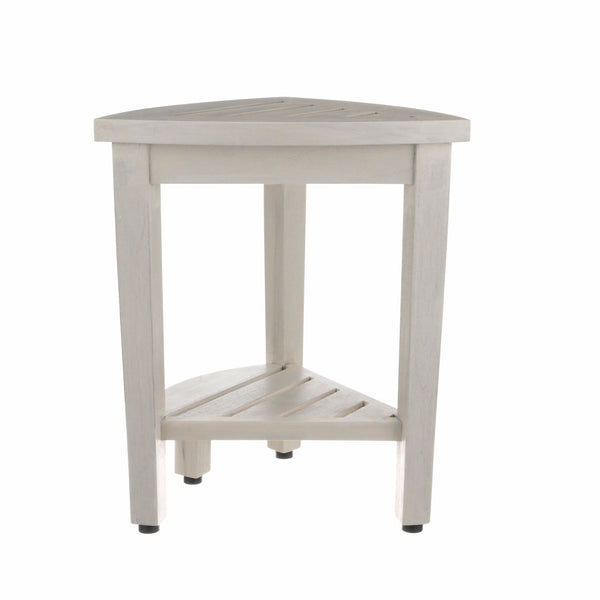 Compact Teak Corner Shower Stool With Shelf In Whitewash Finish - Bed & Bath