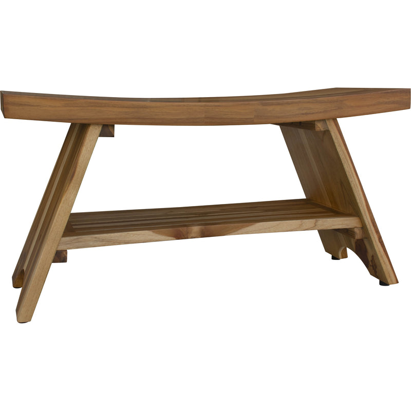 35" Teak Rectangular Shower Outdoor Bench With Shelf In Natural Finish - Bed & Bath