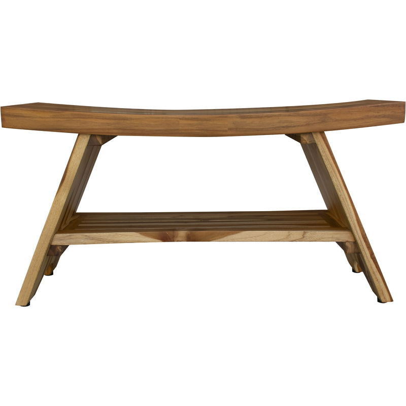 35" Teak Rectangular Shower Outdoor Bench With Shelf In Natural Finish - Bed & Bath