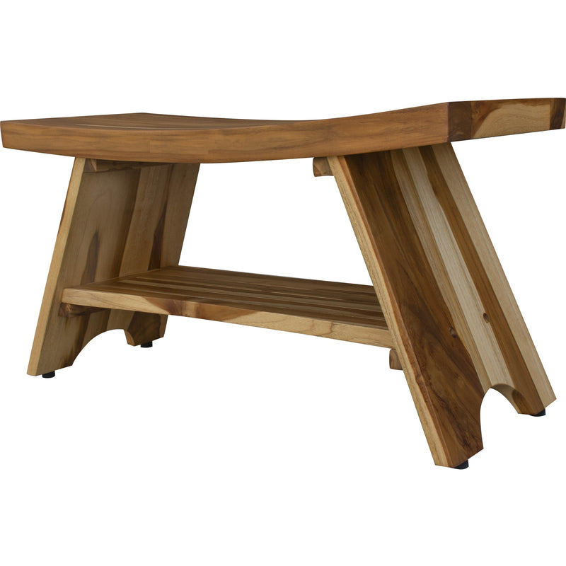 35" Teak Rectangular Shower Outdoor Bench With Shelf In Natural Finish - Bed & Bath