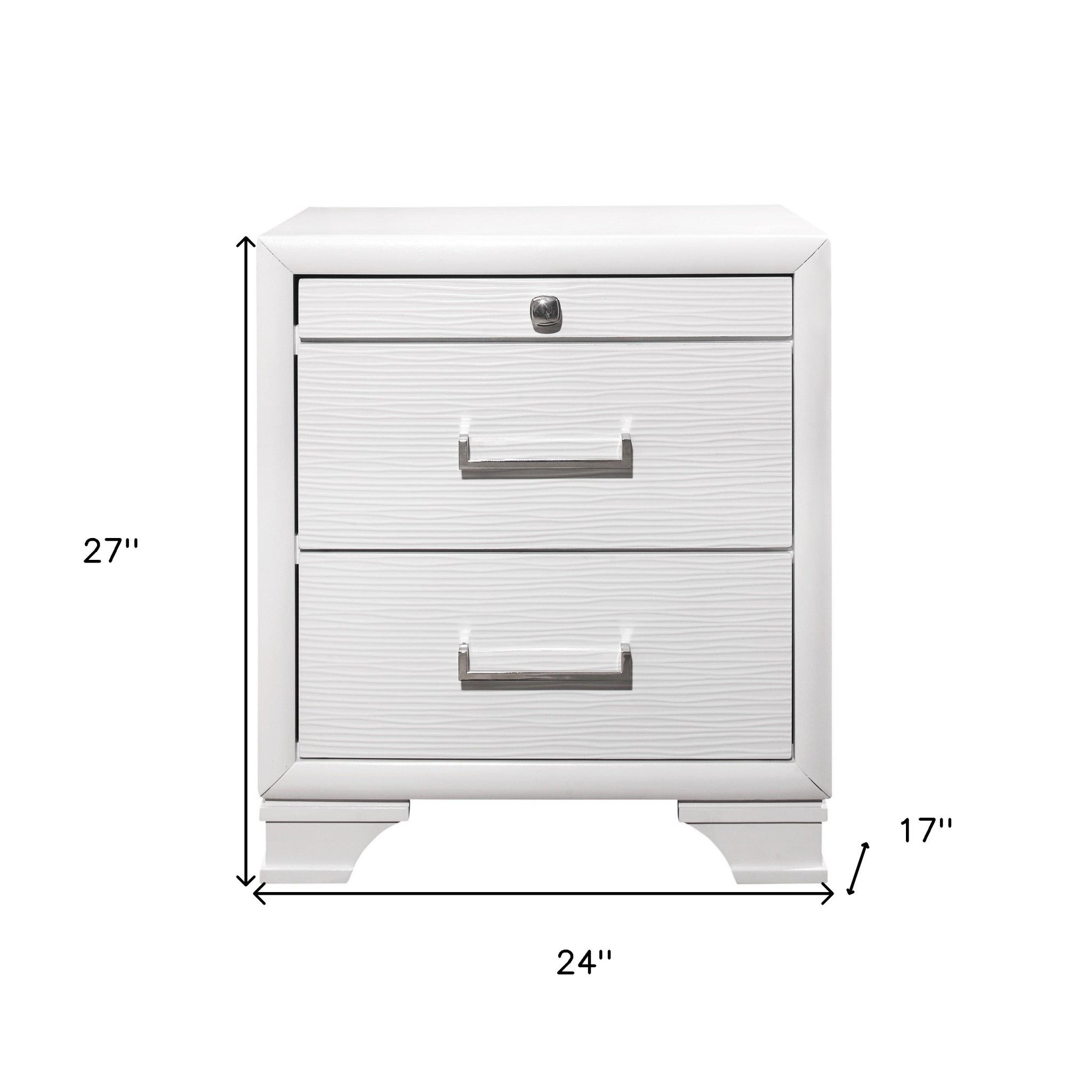 27" White Wood Two Drawer Nightstand