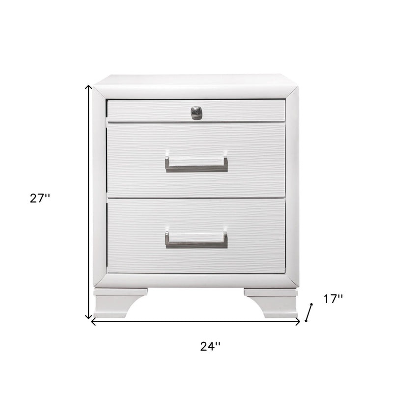 27" White Wood Two Drawer Nightstand