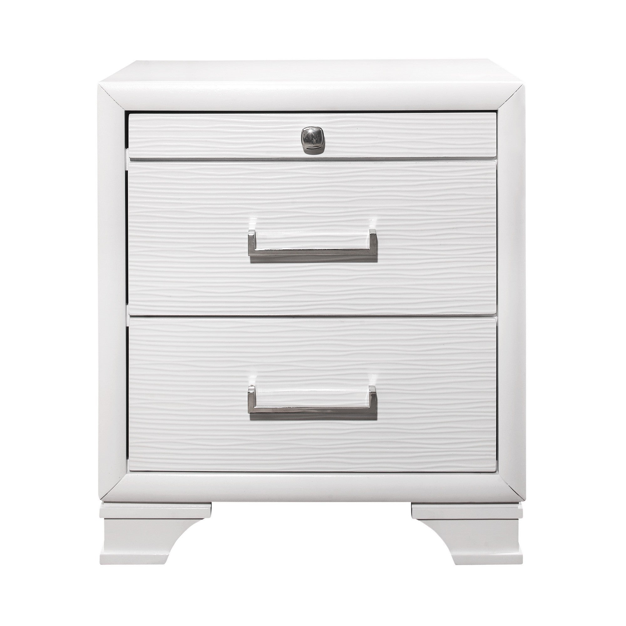 27" White Wood Two Drawer Nightstand