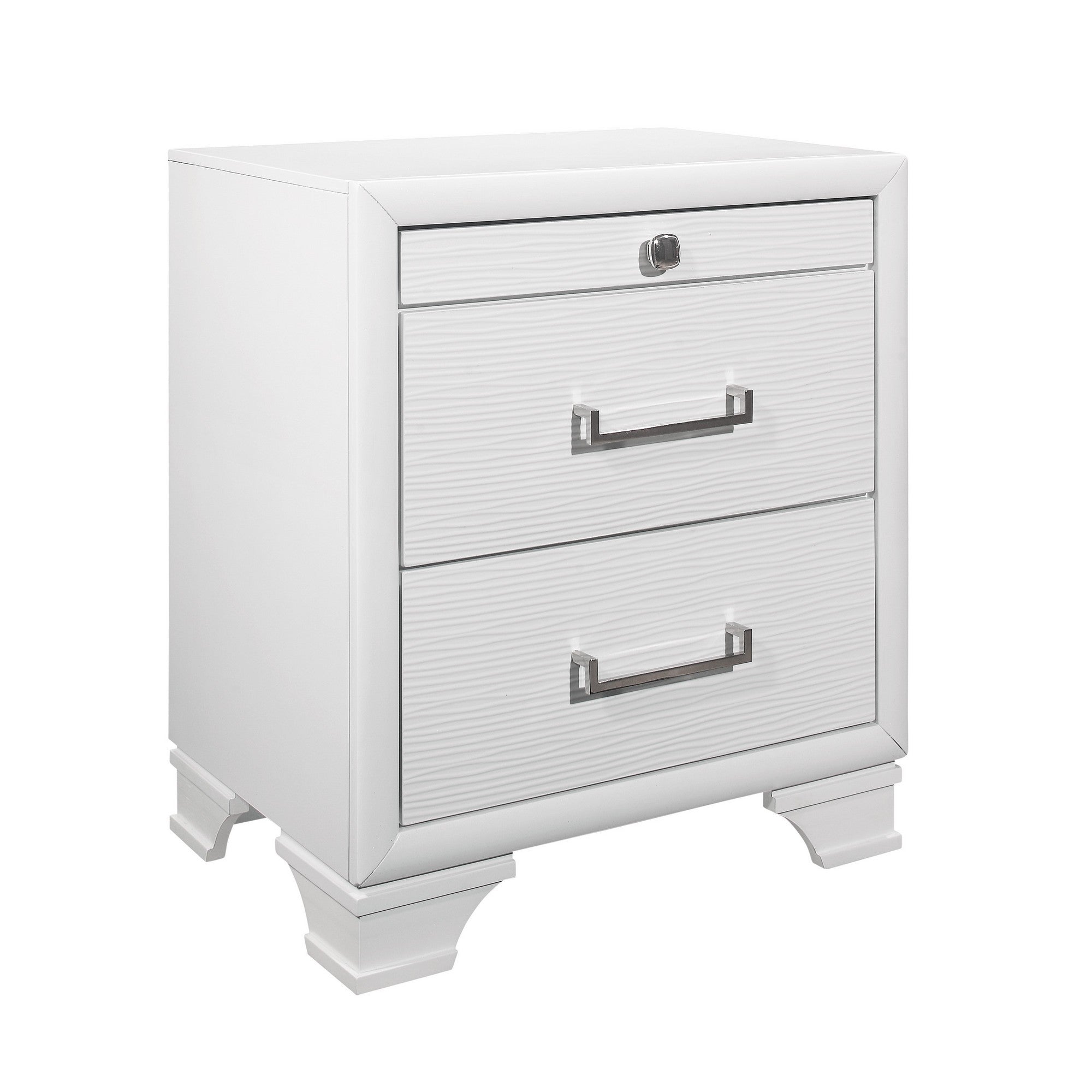 27" White Wood Two Drawer Nightstand