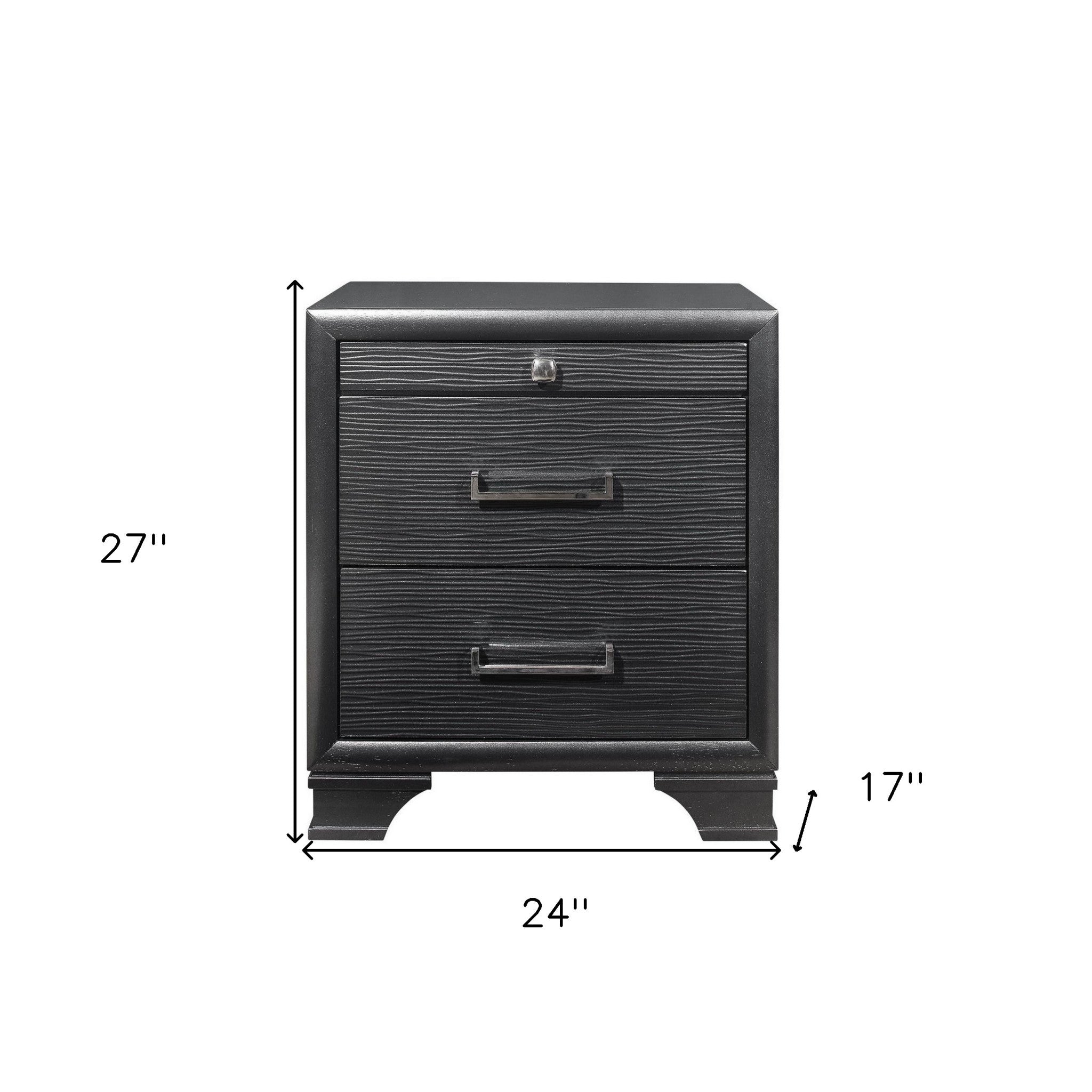 27" Gray Wood Two Drawer Nightstand
