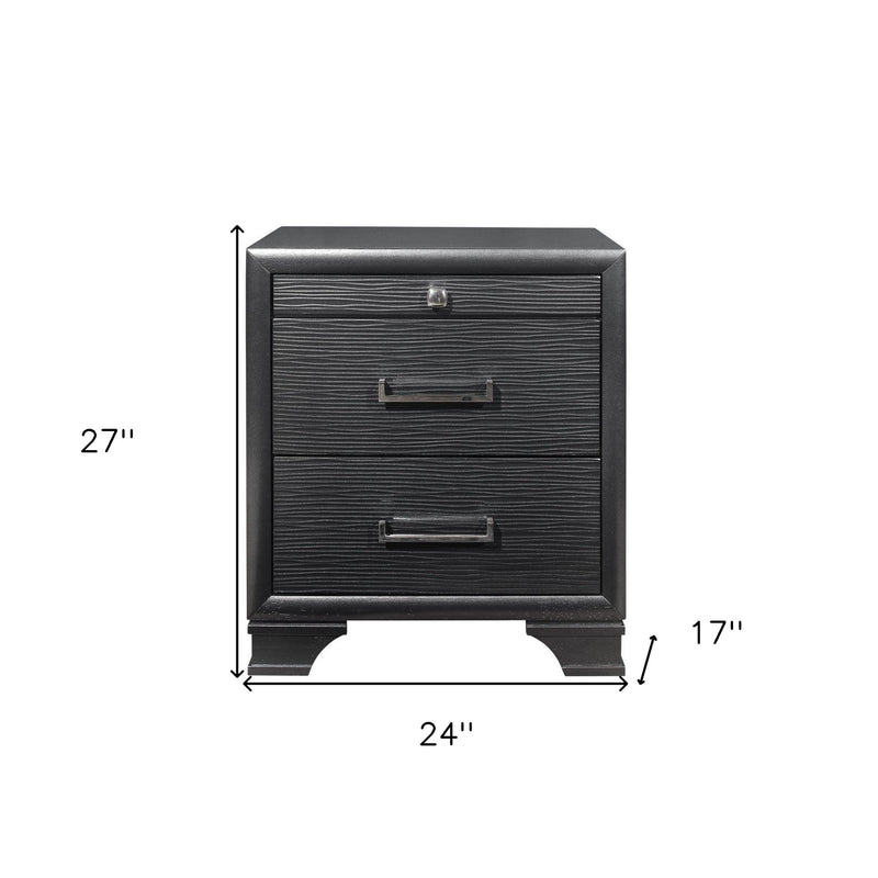 27" Gray Wood Two Drawer Nightstand