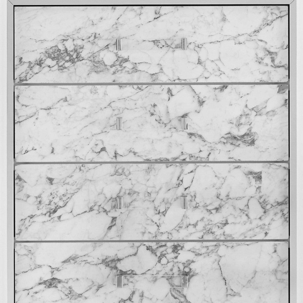 Modern White Chest With 5 Faux Marble Detailed Front Drawer. Default Title