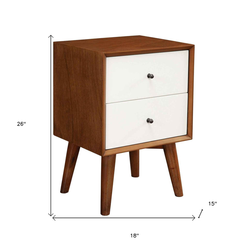 26" Solid Wood and Wood Two Drawer Nightstand