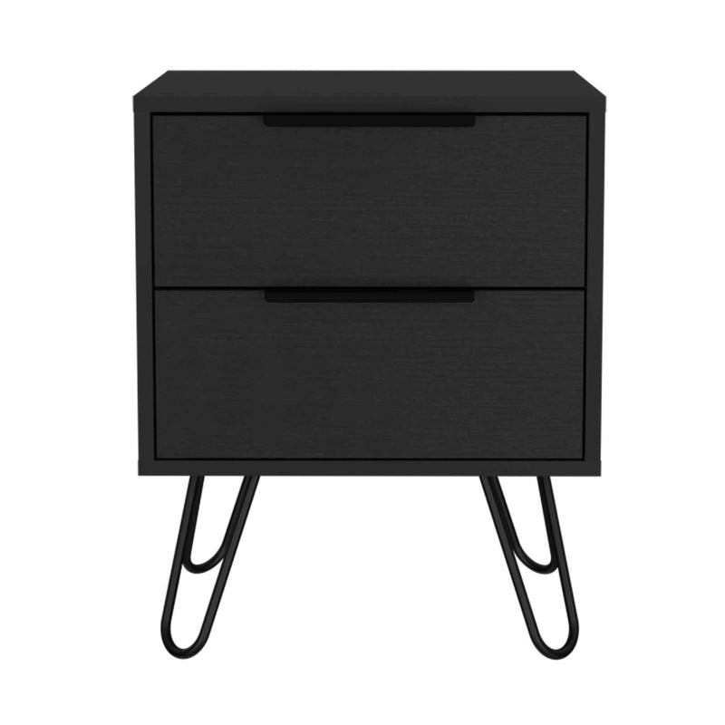 22" Black Wood Two Drawer Nightstand