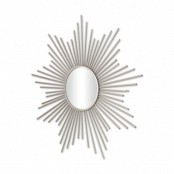 Striking Silver Metal Sunburst Design Wall Mirror Default Title