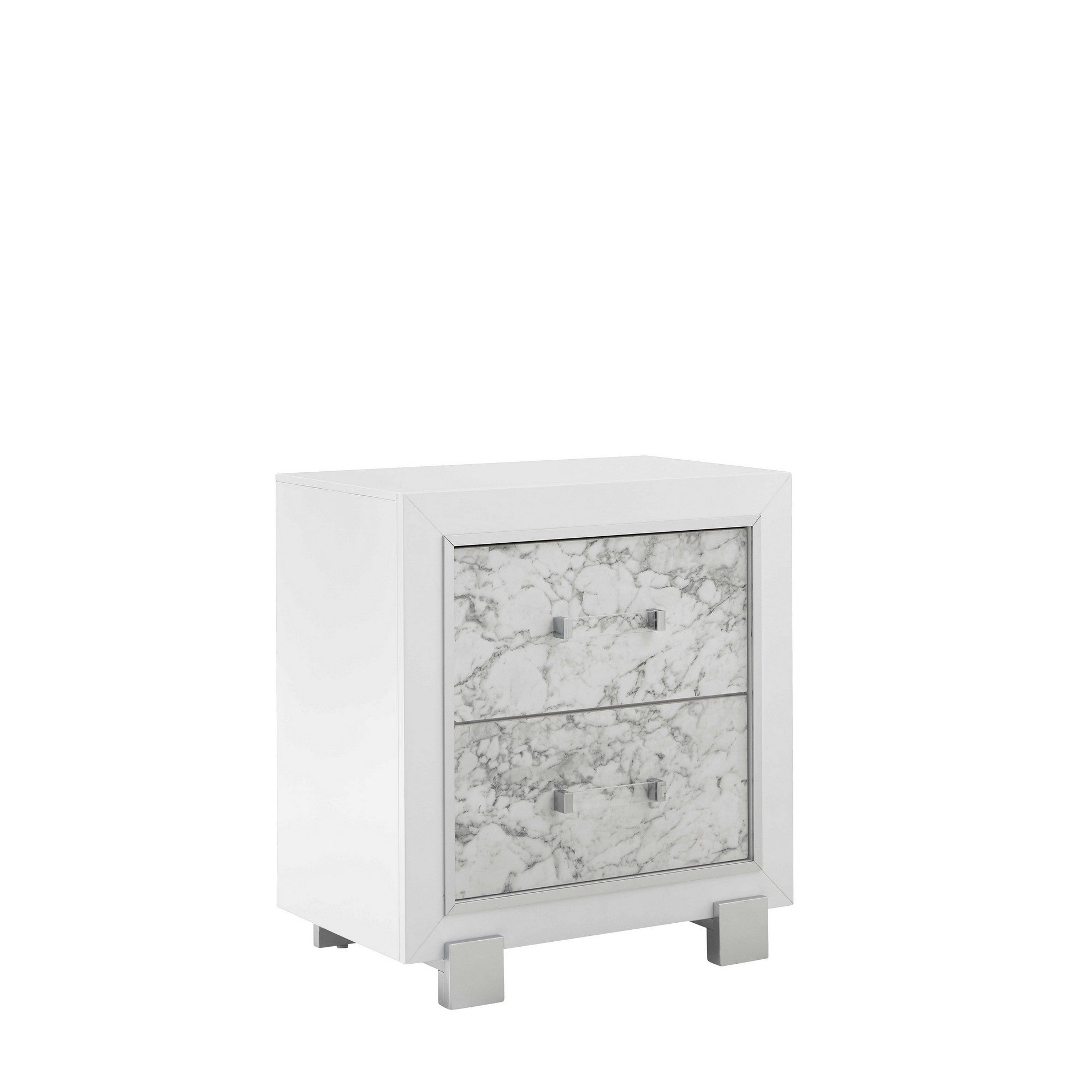 29" White Wood Two Drawer Nightstand