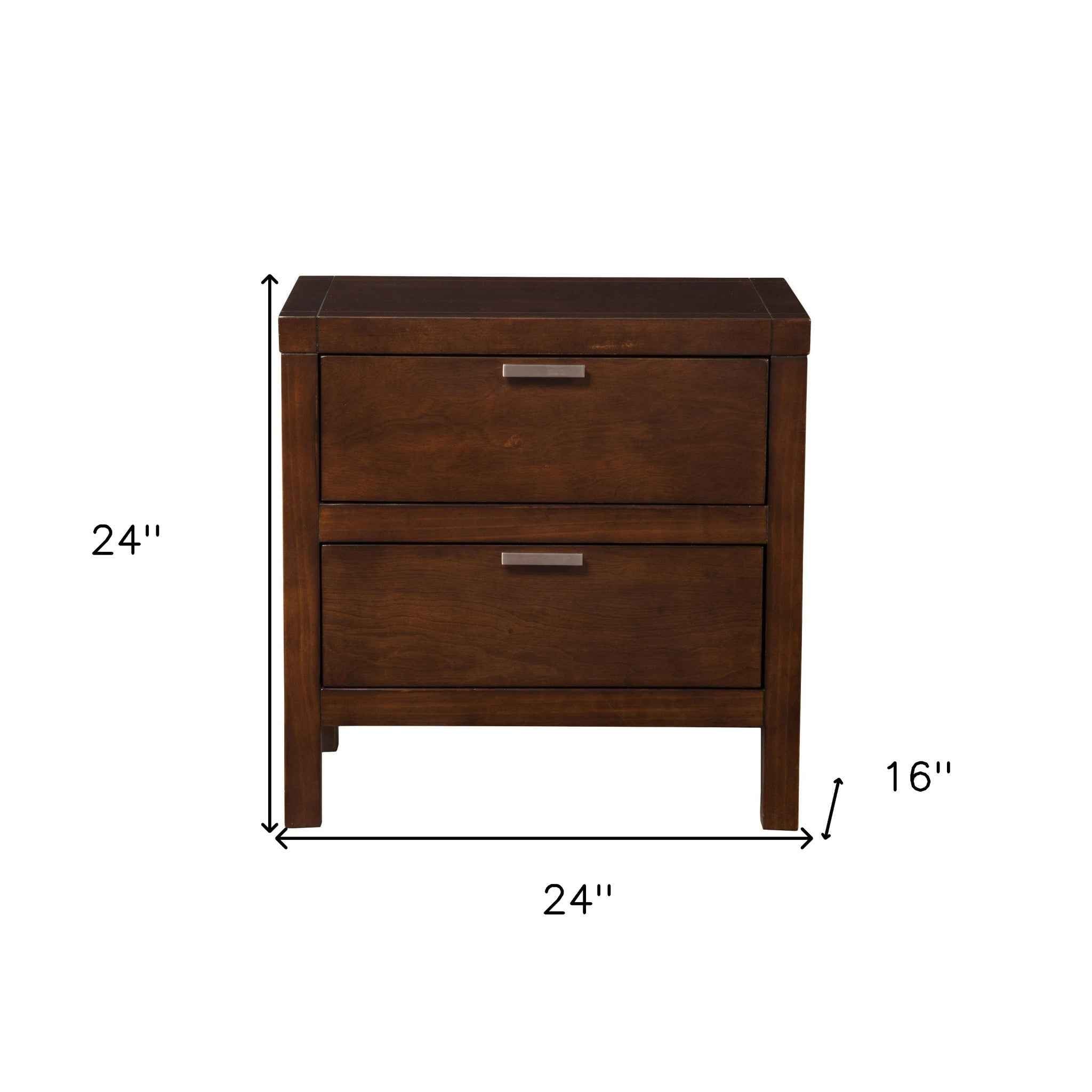 24" Brown Wood Two Drawer Nightstand