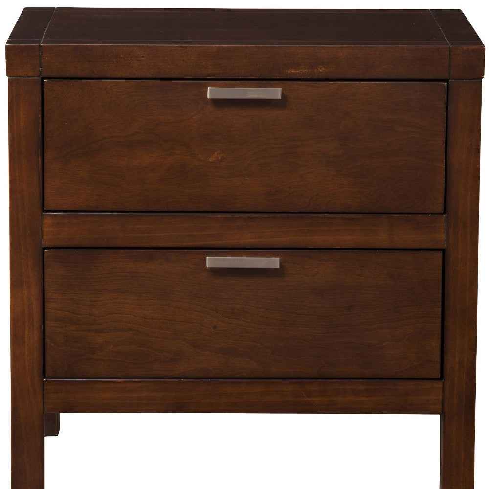 24" Brown Wood Two Drawer Nightstand