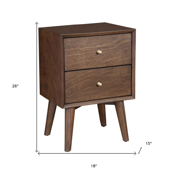 26" Brown Solid Wood and Wood Two Drawer Nightstand Default Title