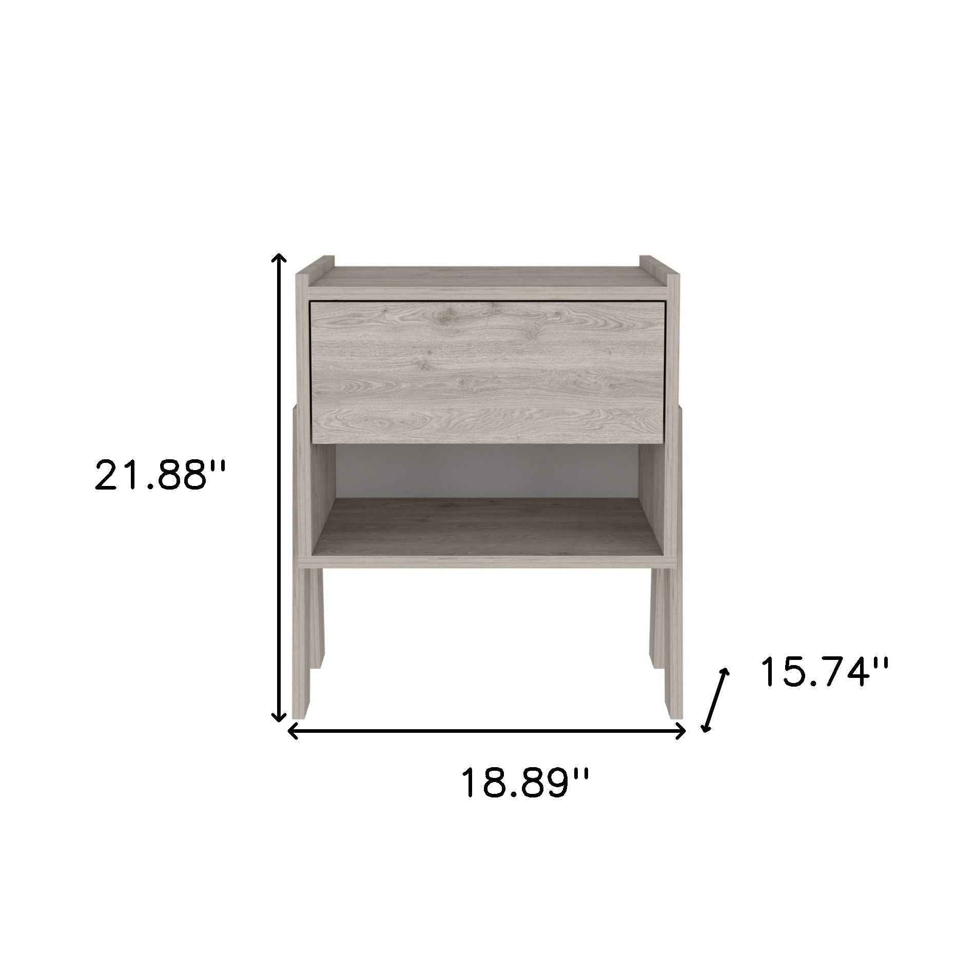 22" Light Gray Wood One Drawer Nightstand