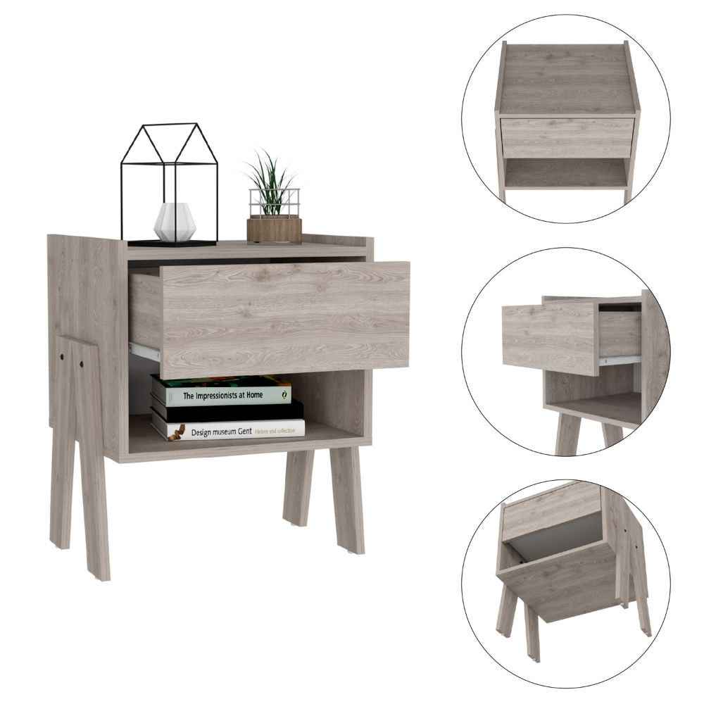 22" Light Gray Wood One Drawer Nightstand
