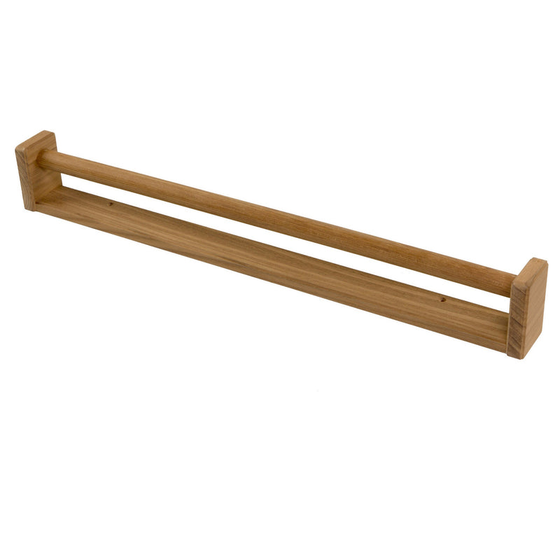 Solid teak towel bar with straight rod and square wall-mount brackets