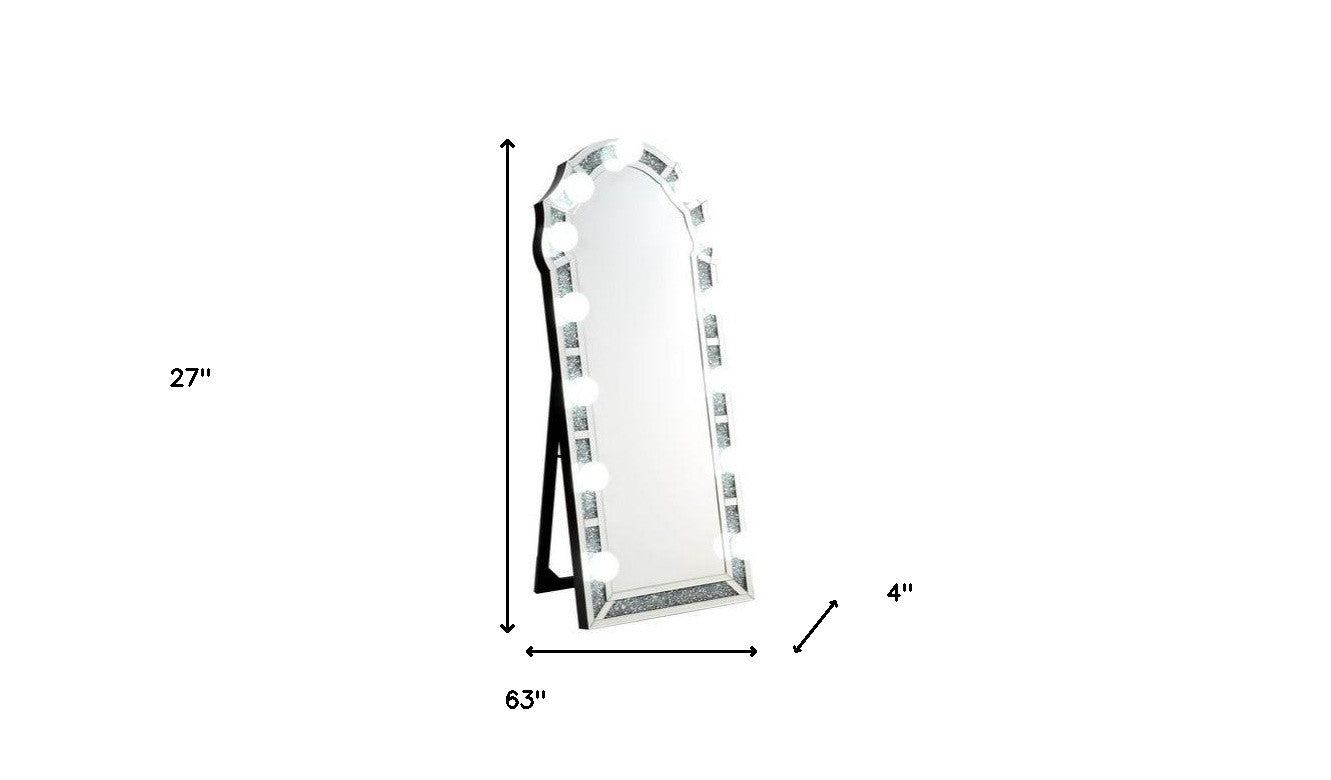 63" Mirrored & Faux Diamonds Cheval Standing Mirror - Home Decor