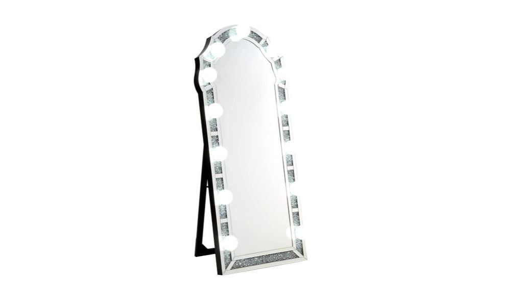 63" Mirrored & Faux Diamonds Cheval Standing Mirror - Home Decor