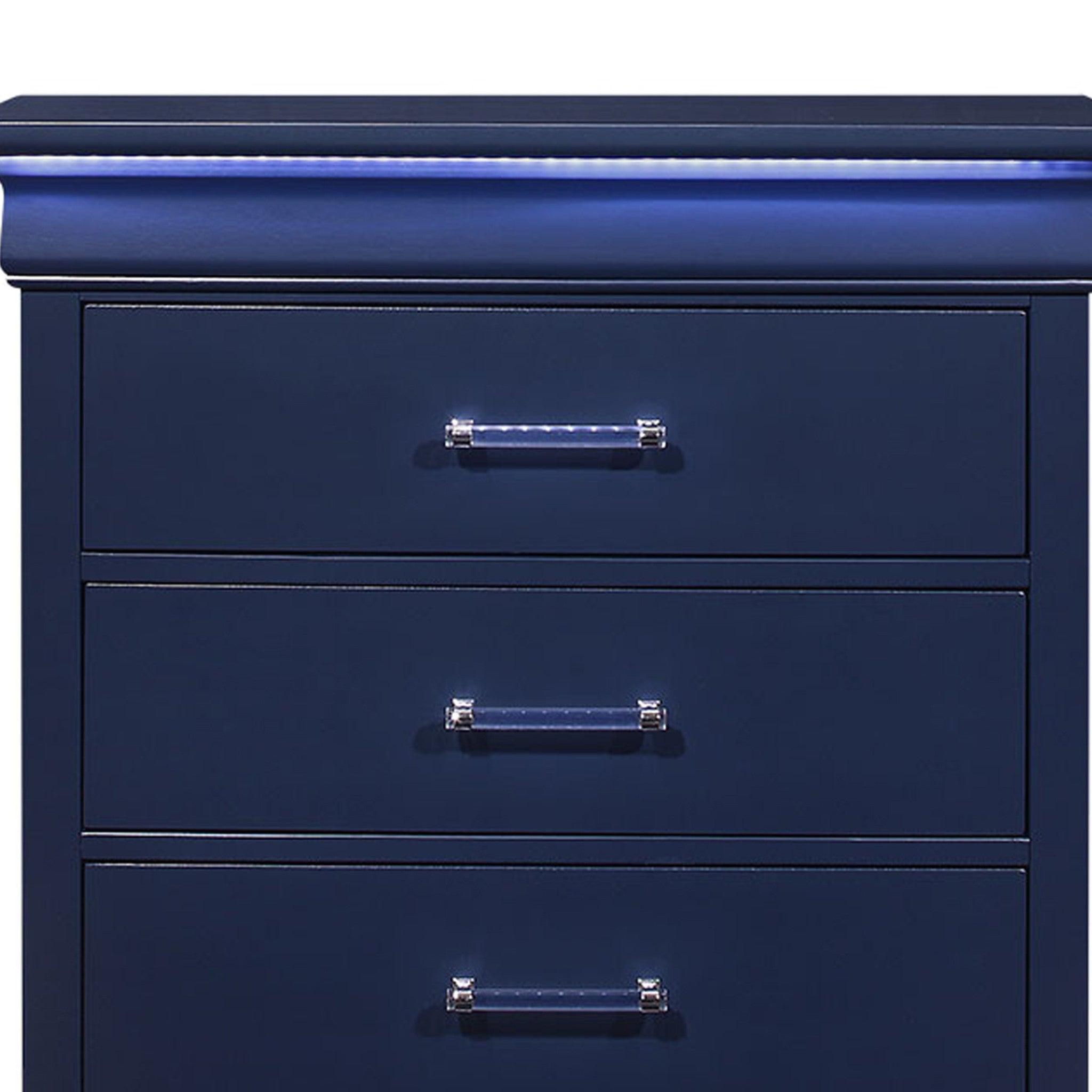 16" Blue Solid Wood Five Drawer Chest With LED Lighting - Bed & Bath