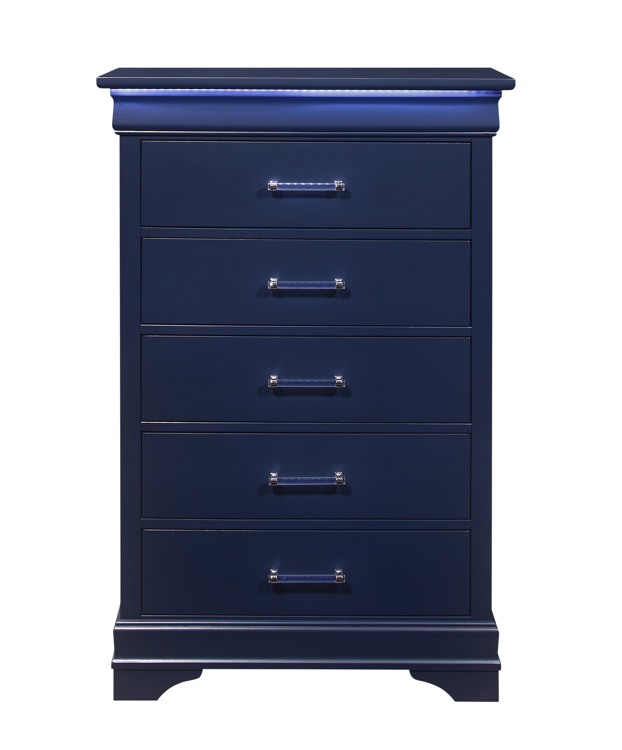 16" Blue Solid Wood Five Drawer Chest With LED Lighting - Bed & Bath