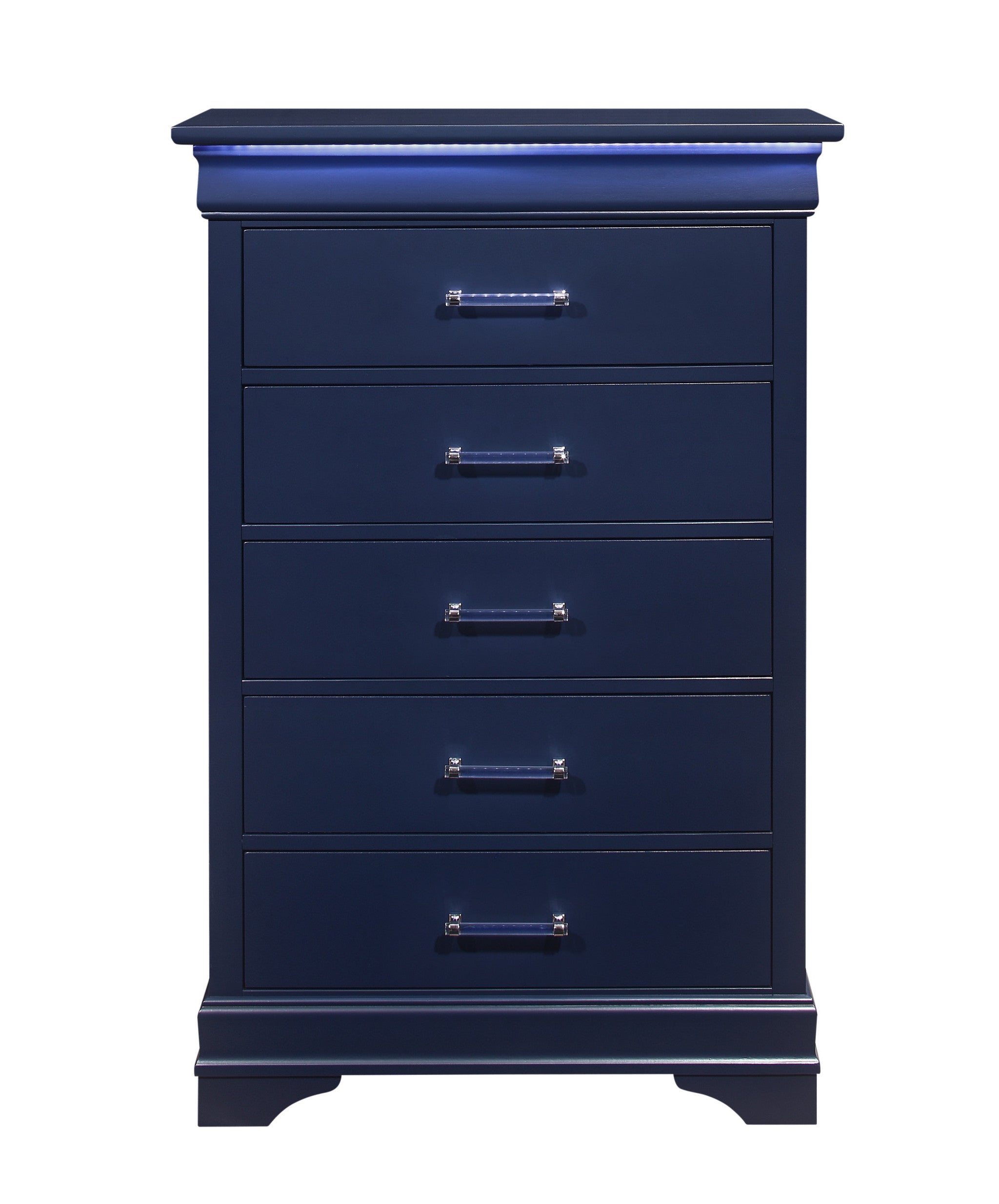 16" Blue Solid Wood Five Drawer Chest With LED Lighting - Bed & Bath