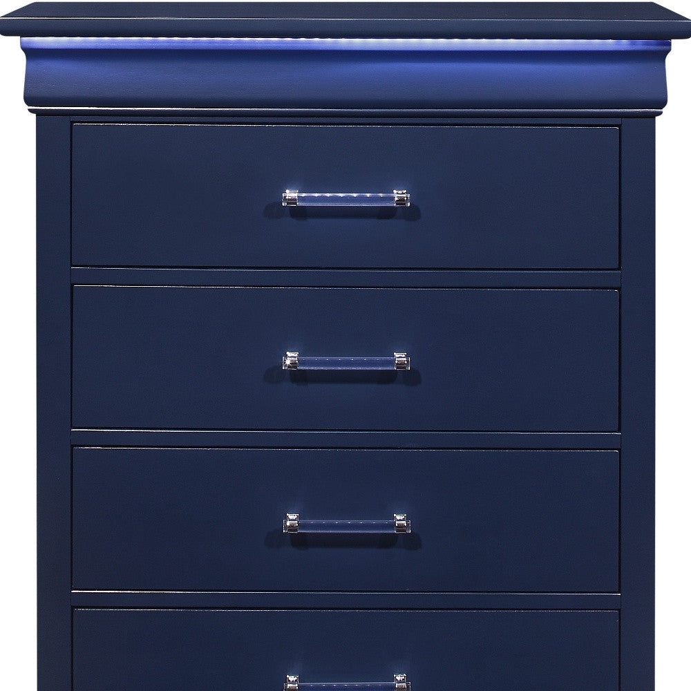 16" Blue Solid Wood Five Drawer Chest With LED Lighting - Bed & Bath