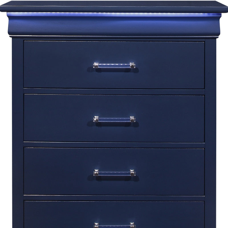 16" Blue Solid Wood Five Drawer Chest With LED Lighting - Bed & Bath
