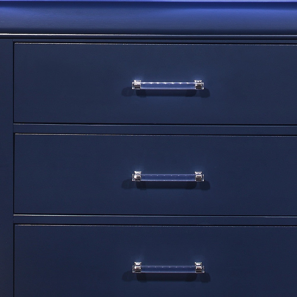16" Blue Solid Wood Five Drawer Chest With LED Lighting - Bed & Bath