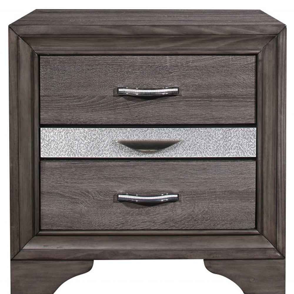 27" Gray Wood and Solid Wood Two Drawer Nightstand