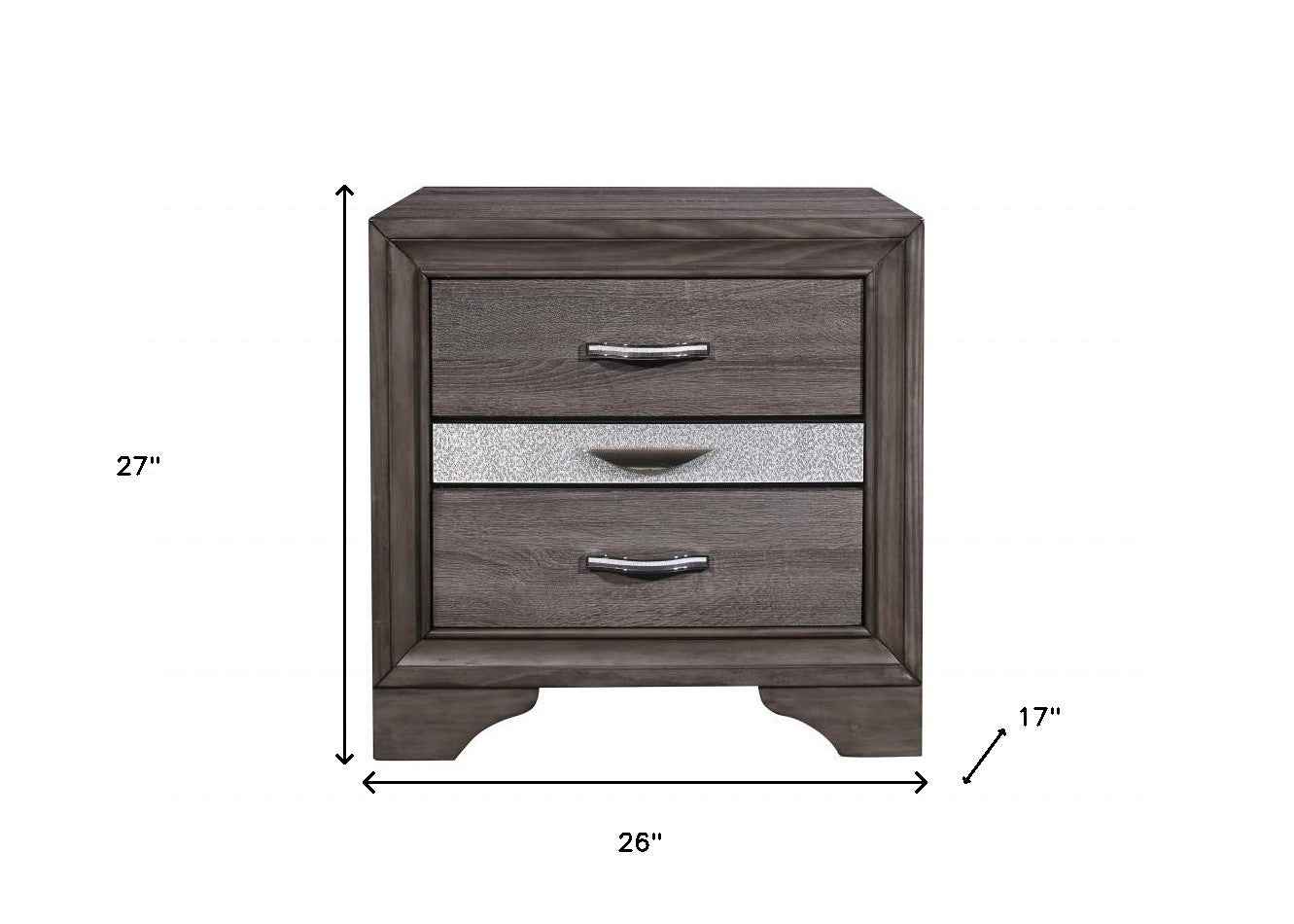 27" Gray Wood and Solid Wood Two Drawer Nightstand