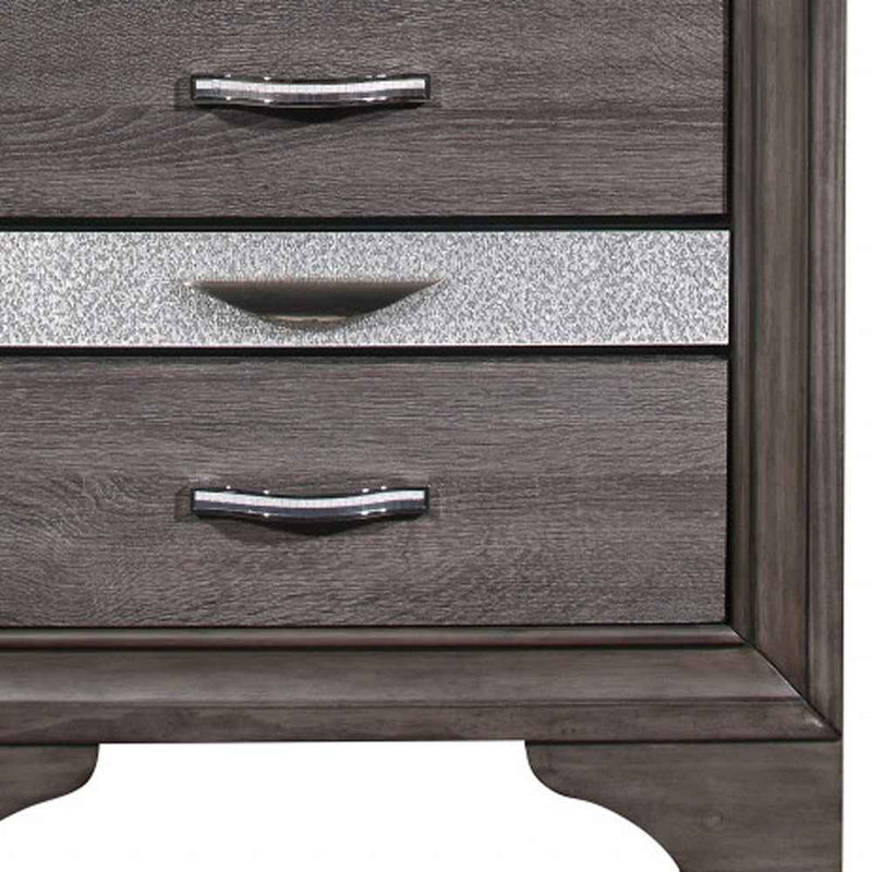 27" Gray Wood and Solid Wood Two Drawer Nightstand