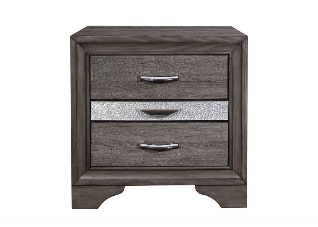 27" Gray Wood and Solid Wood Two Drawer Nightstand