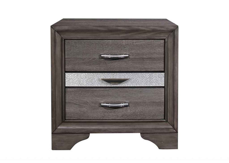 27" Gray Wood and Solid Wood Two Drawer Nightstand