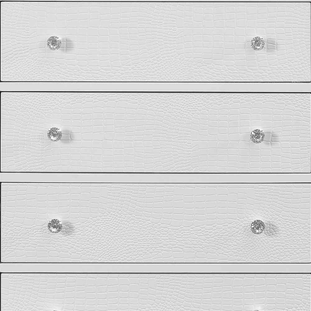 31" Metallic White Solid Wood Five Drawer Chest