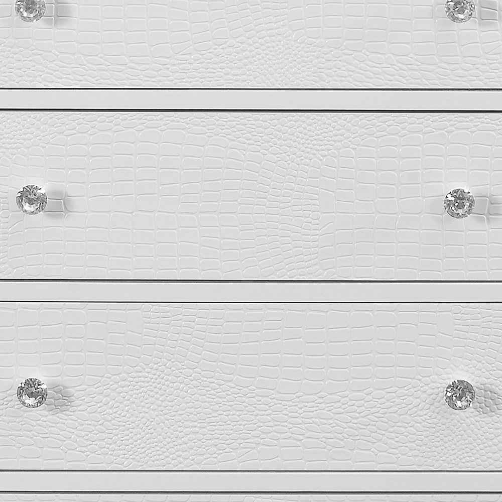 31" Metallic White Solid Wood Five Drawer Chest