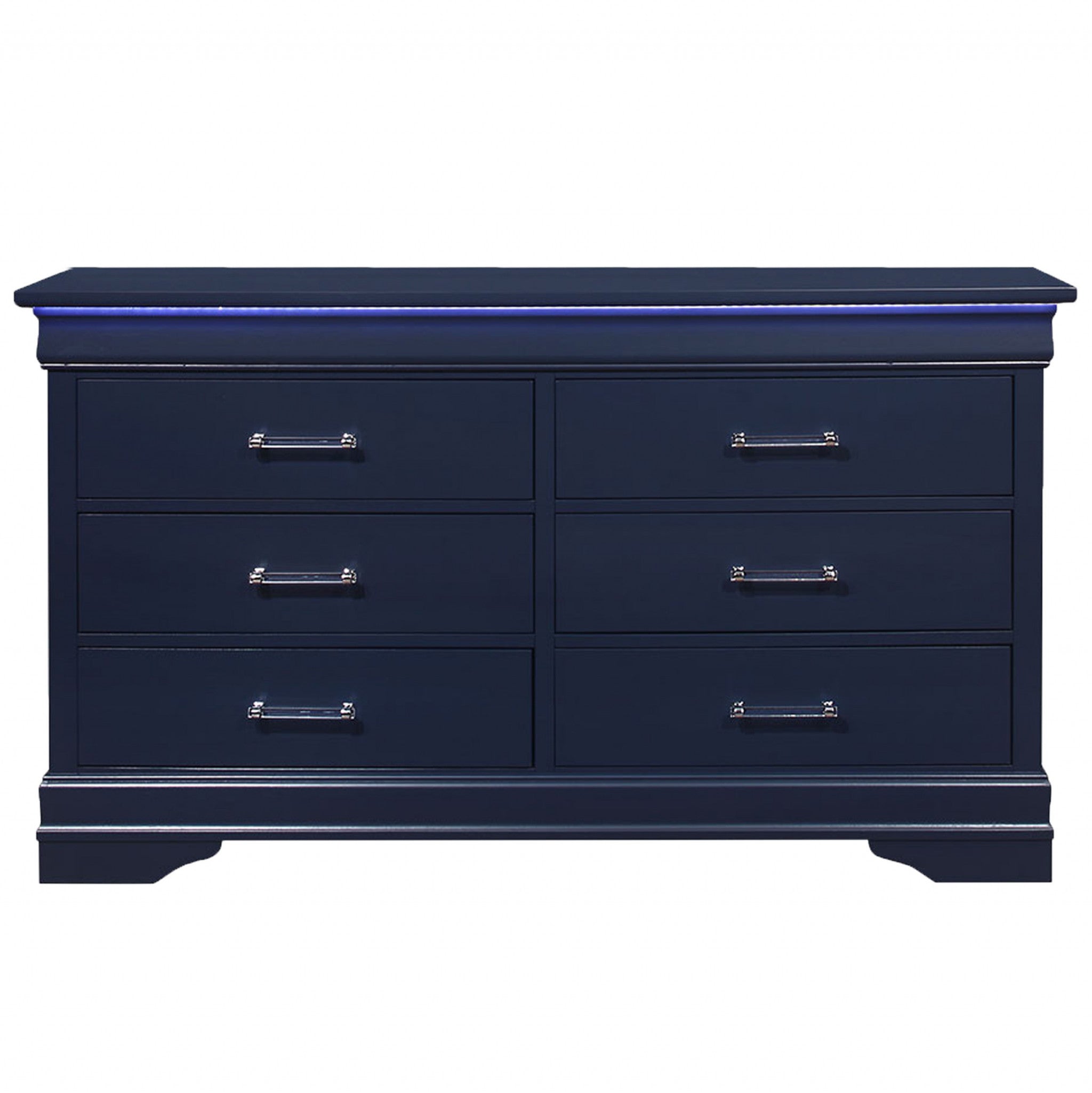 59" Blue Solid Wood Six Drawer Double Dresser Default Title