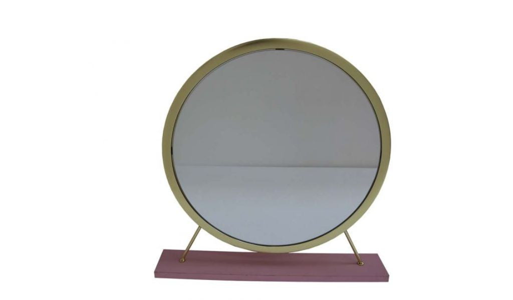 19" Brass Metal Round Freestanding Ornate Framed Makeup Shaving Tabletop Mirror - Bed & Bath