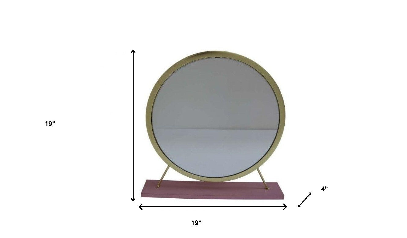 19" Brass Metal Round Freestanding Ornate Framed Makeup Shaving Tabletop Mirror - Bed & Bath